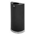 Rubbermaid European and Metallic Series Open Top Receptacle, Half-Round, 12 gal, Black/Chrome