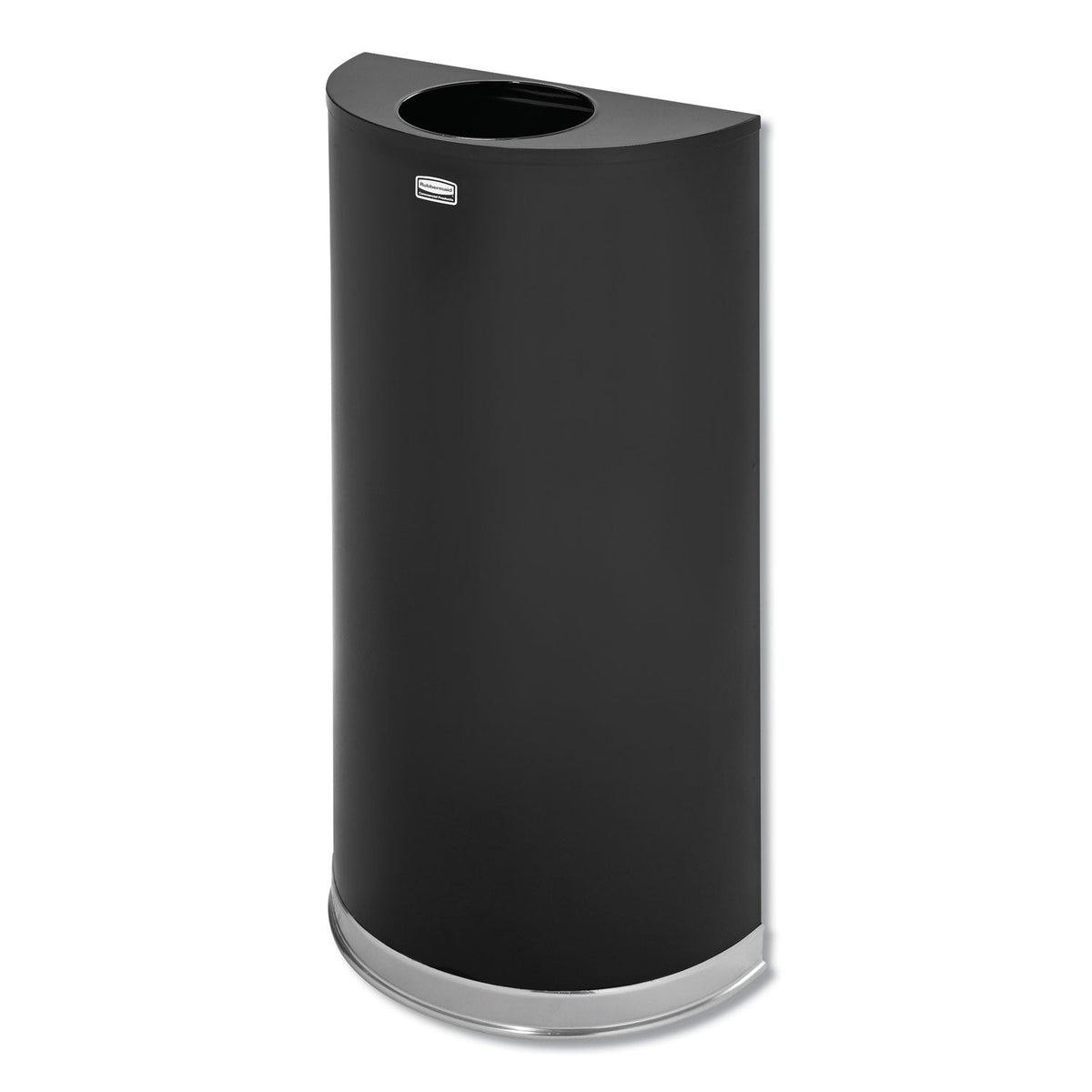 Rubbermaid European and Metallic Series Open Top Receptacle, Half-Round, 12 gal, Black/Chrome