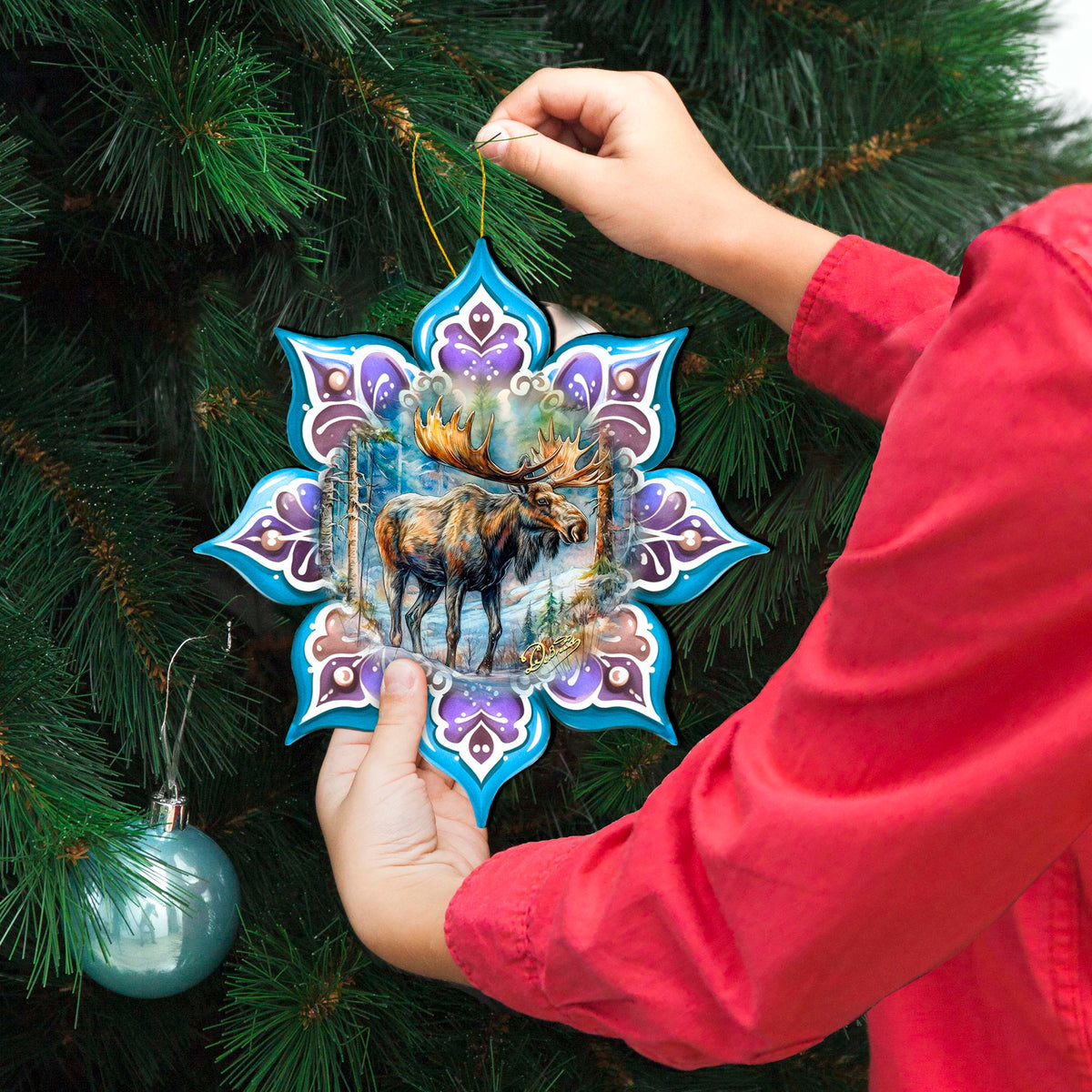 Moose Snowflake Large Wooden Ornament by G. Debrekht - Nature Wildlife Décor - 8688414M