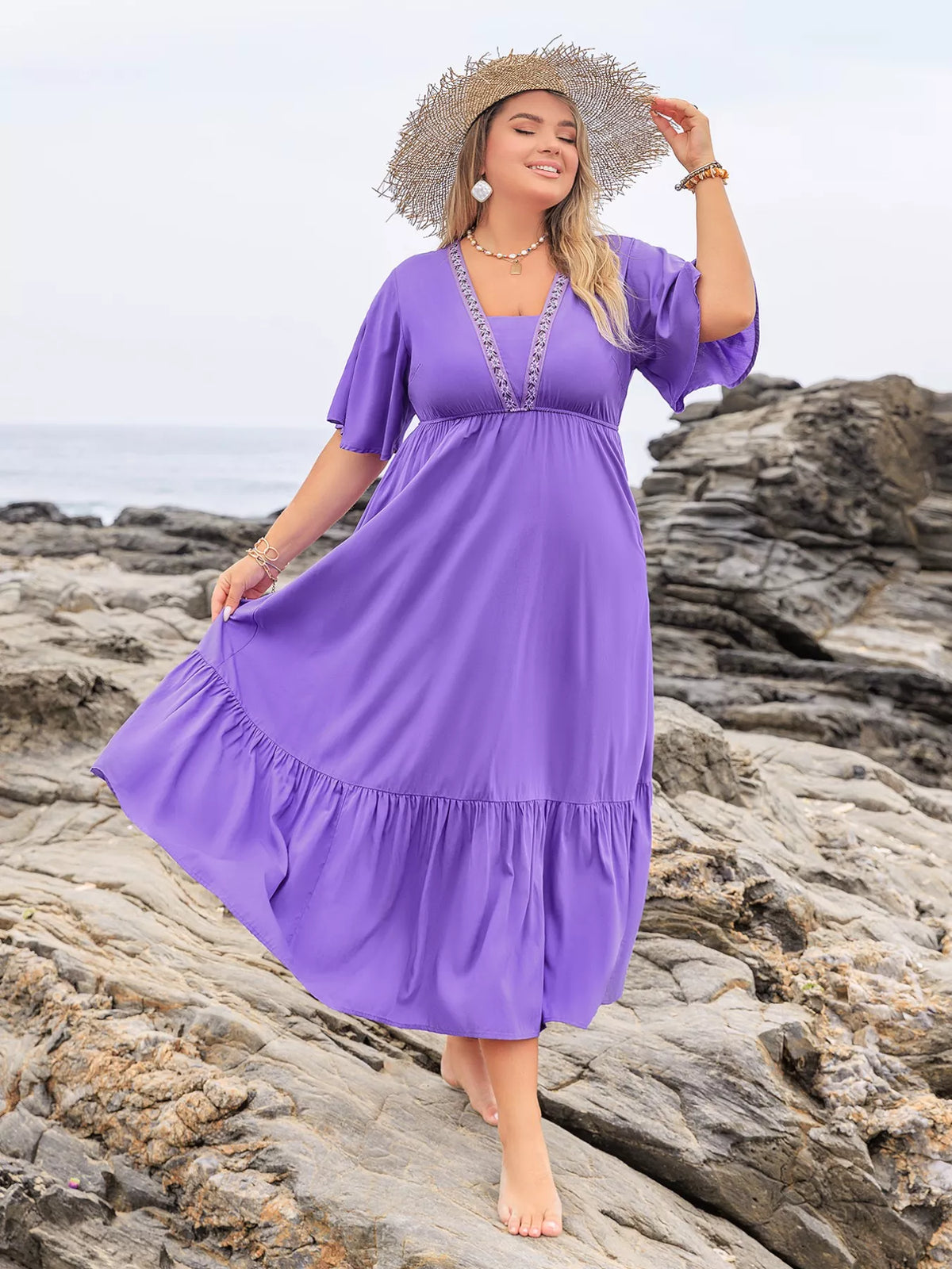 Flutter Sleeve Tiered Maxi Dress