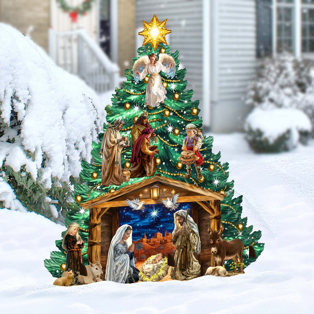 Nativity-Themed Christmas Tree Outdoor Indoor Decor Wooden Christmas Decoration by D. Gelsinger Christmas Decor - 8191503F-DG