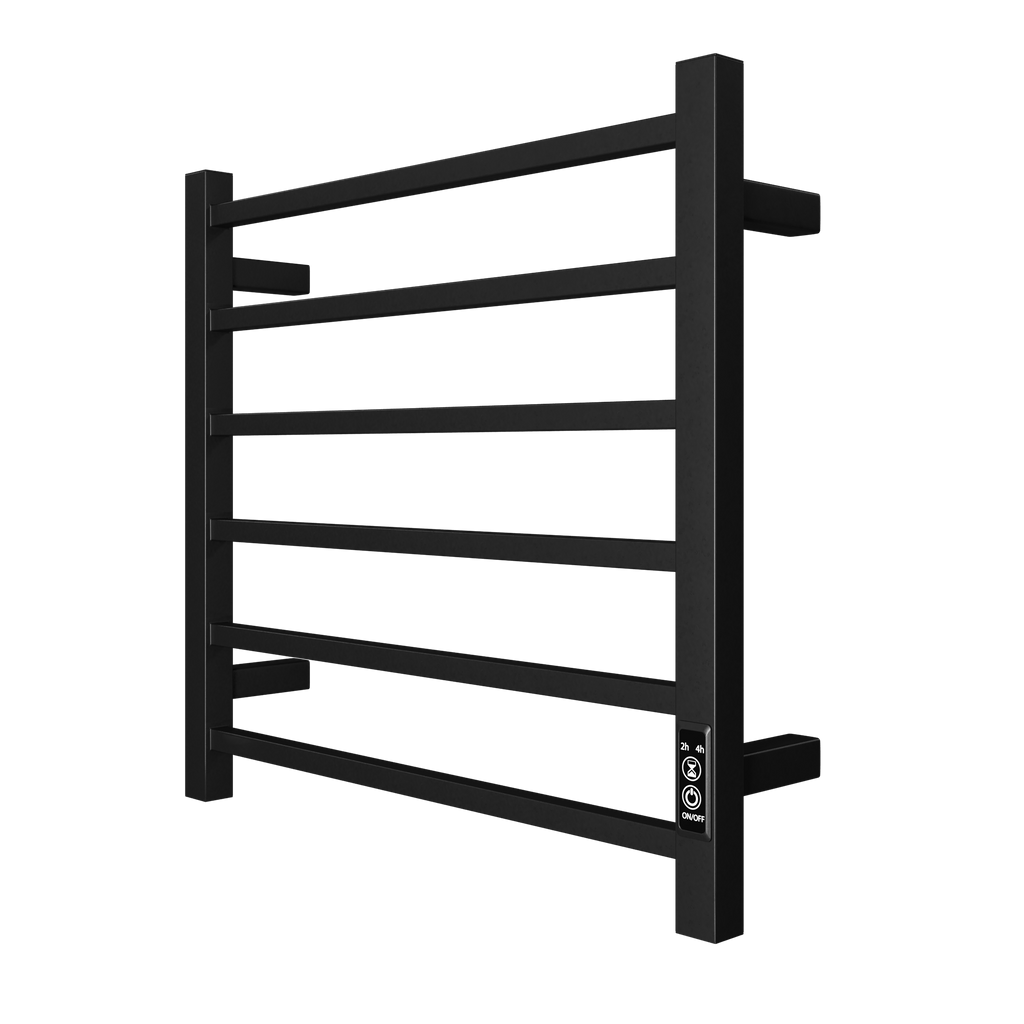 Towel Warmer 6 Bar Electric Heated Towel Rack Wall Mount Plug-in/Bath Towel Heater Matt-Black - Timer