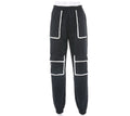 White Stripe Cargo Pants Women Trousers Pockets Patchwork Contrast Color High Waist Pants Hip Hop Capris