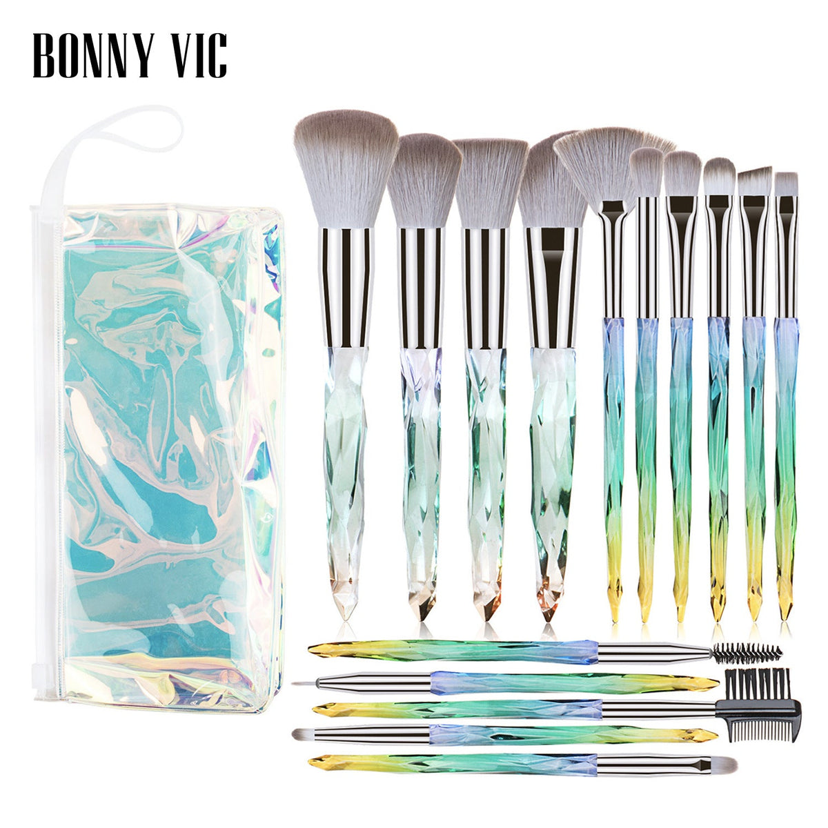 15 pcs Makeup Brushes Diamond Crystal Handle Makeup Tools Foundation Eyeshadow Brush