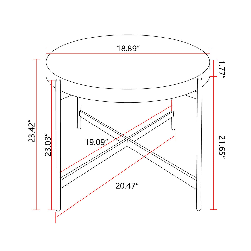 Modern Thread Design Round Coffee Table MDF Table Top with Cross Legs Metal Base(Set of 2 pcs )