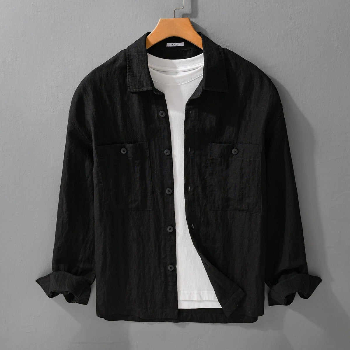Mens Linen Long-sleeve Shirt Relaxed-fit Blouse
