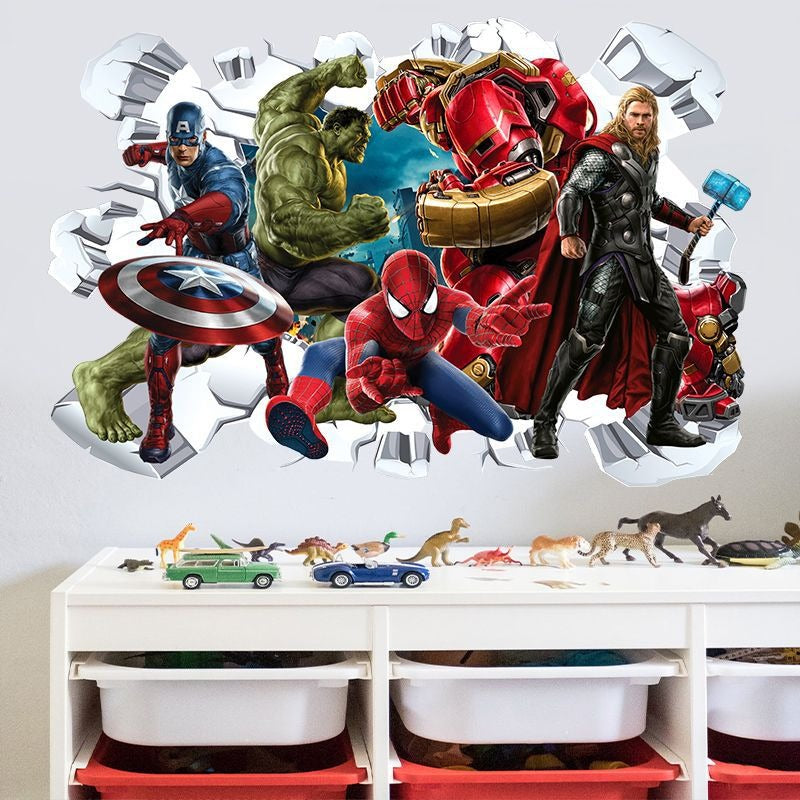 Marvel League of Legends Captain America Iron Man Batman Hulk Boy Bedroom Living Room Decoration Self Adhesive Wall