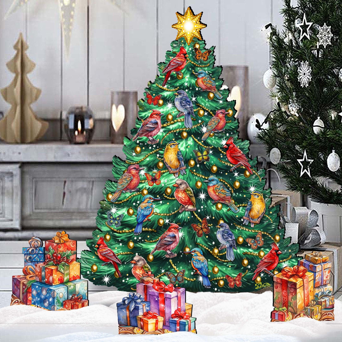 Christmas Birds-Themed Christmas Tree Set Outdoor Indoor Decor Wooden Christmas Decoration by G. Debrekht Christmas Decor - 8191511F-G