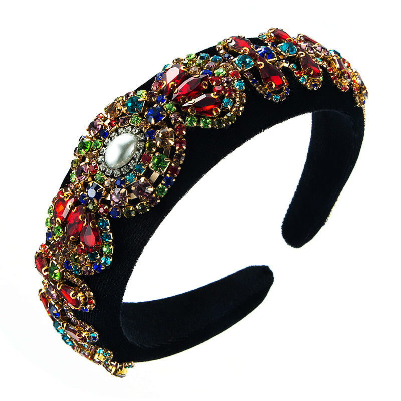 Hair Hoop Heavy Craft Retro Palace Feng Shui Drill Sponge Head Hoop Wide Side Baroque High Skull Top Hair Accessories
