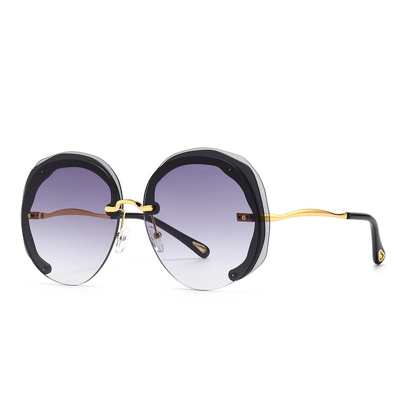 Fashion Oversized Rimless Round Sunglasses Women Clear Ocean Gradient Lens Shades