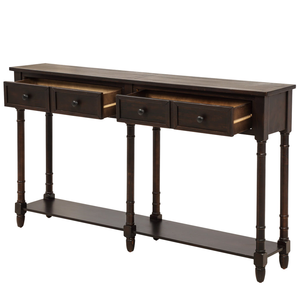 TREXM Console Table Sofa Table Easy Assembly with Two Storage Drawers and Bottom Shelf for Living Room Entryway (Espresso)