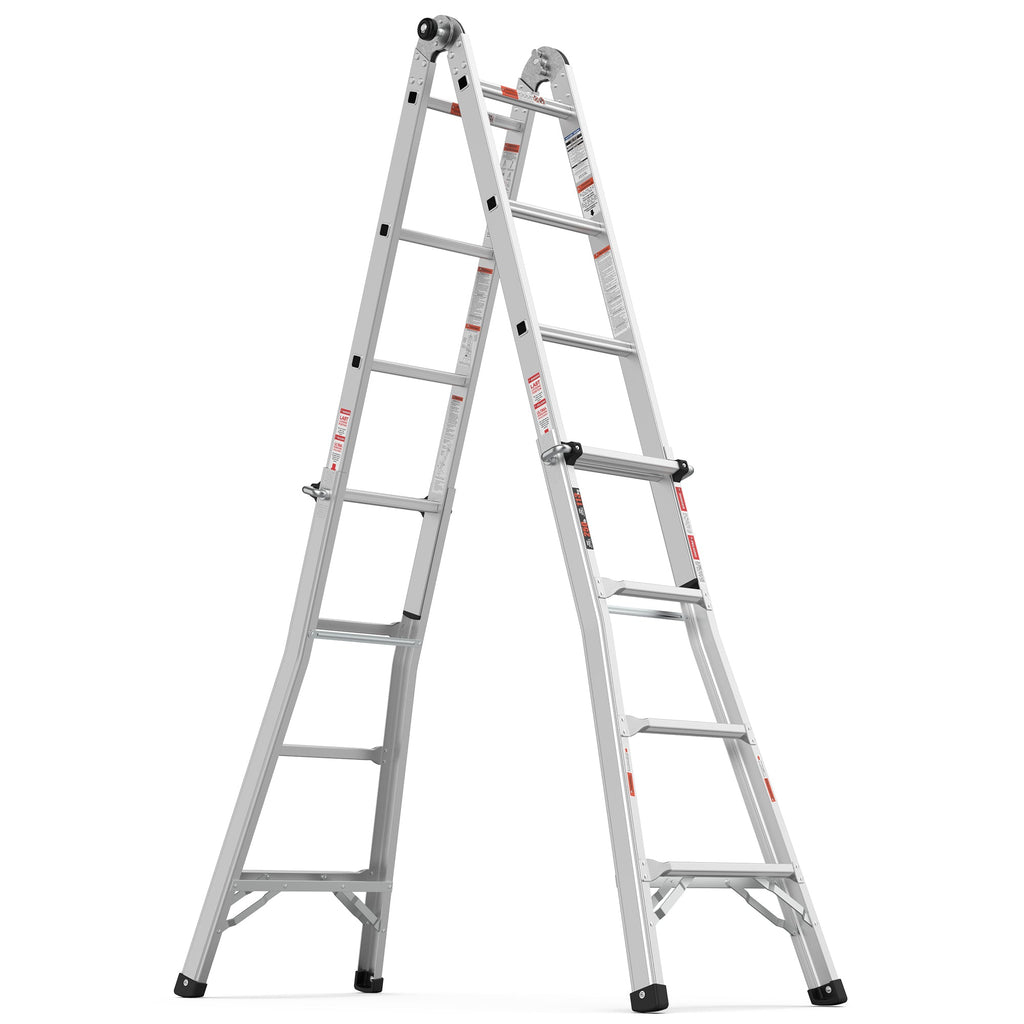 17ft Multi-Position Foldable Aluminum Ladder, A-Frame and Straight Ladder, ANSI 250lbs