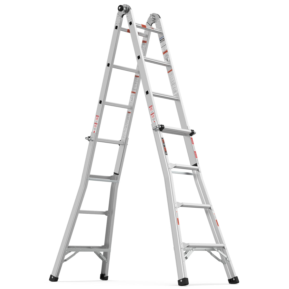 17ft Multi-Position Foldable Aluminum Ladder, A-Frame and Straight Ladder, ANSI 250lbs