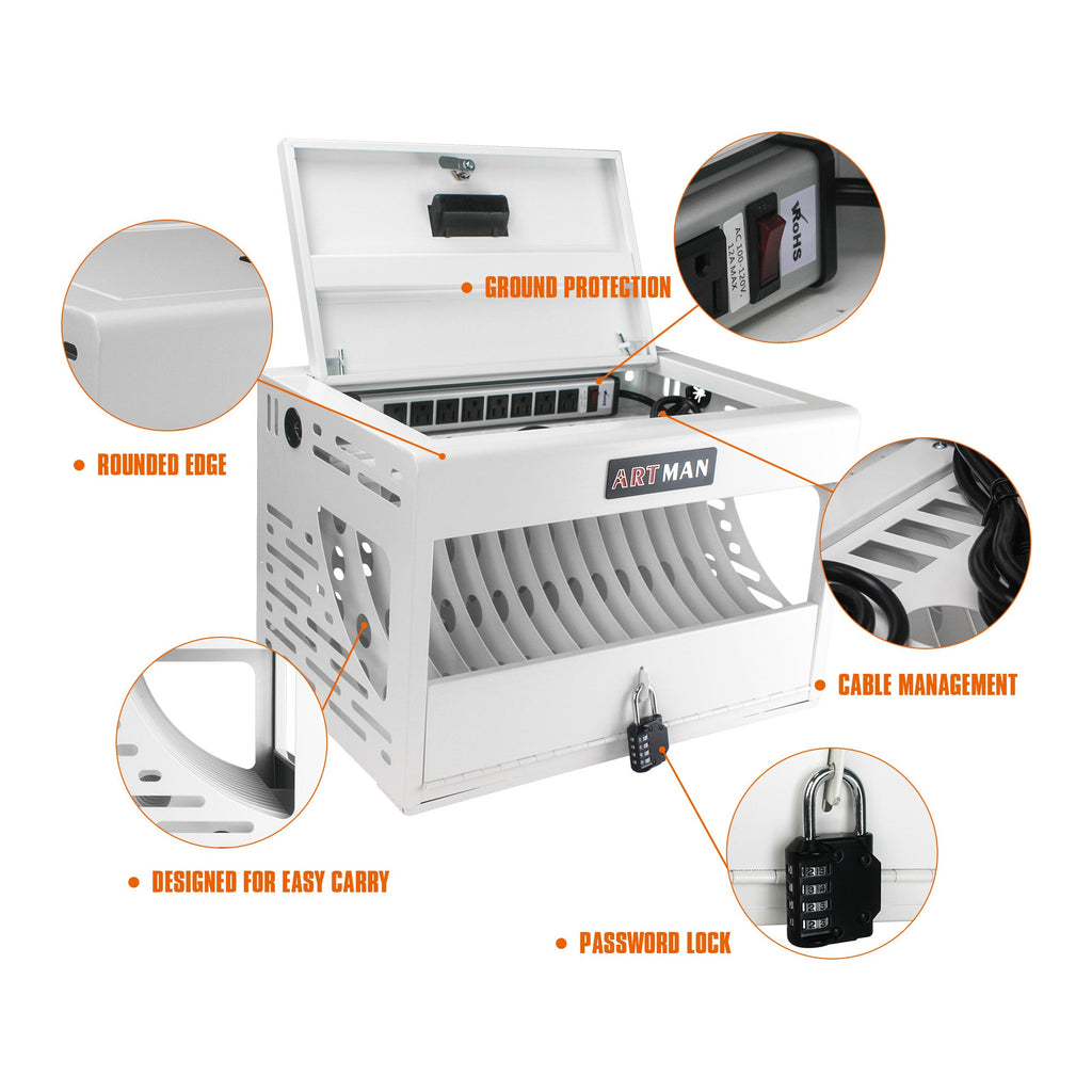 16 Bay Charging Cabinet for Laptop Chromebook Locking Charging Station-WHITE