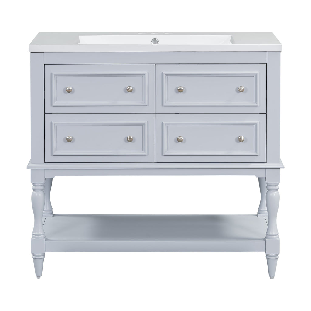 36" Bathroom Vanity Cabinet with Sink Combo Set, Undermount Resin Sink, Free Standing Vanity Set with 4 Drawers Blue