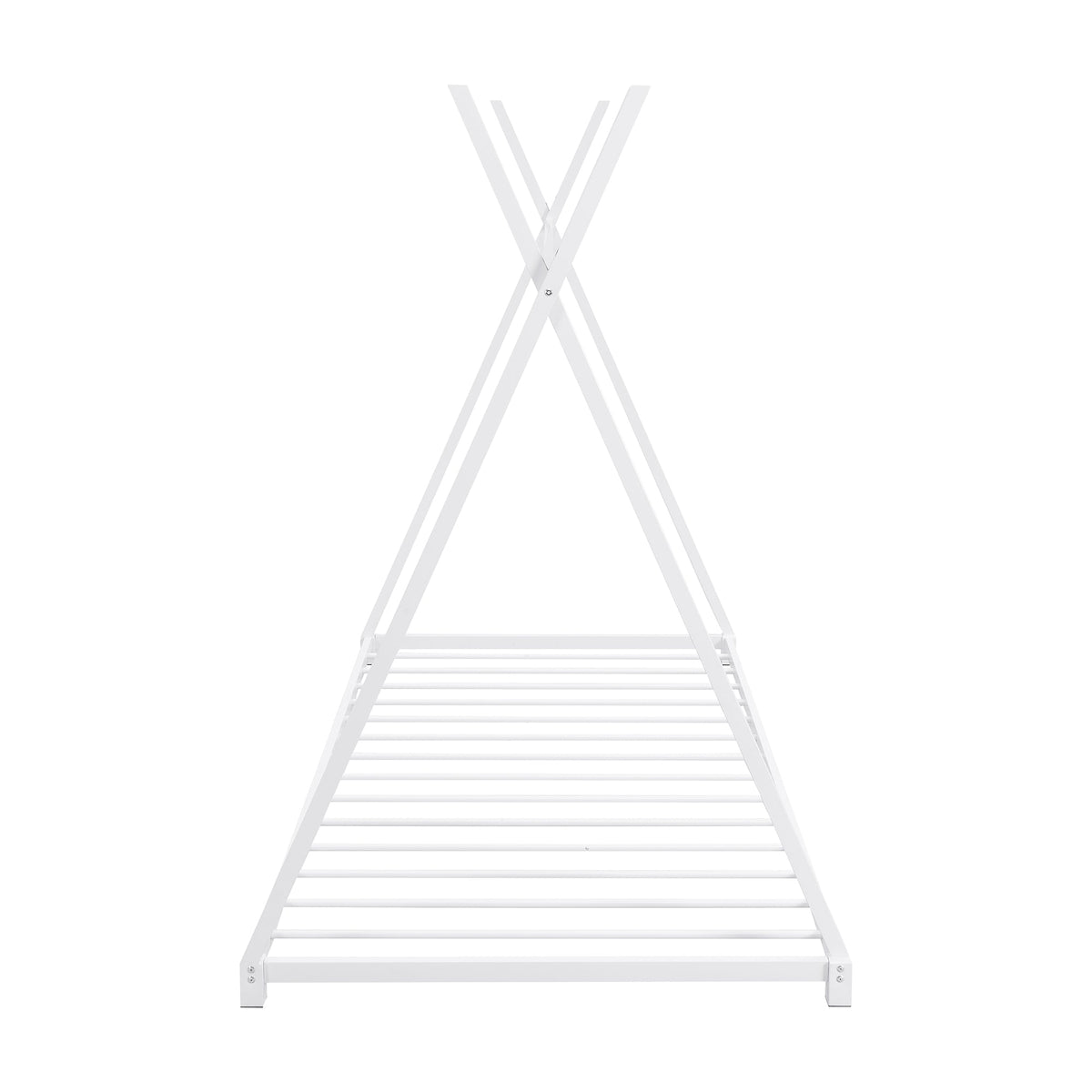 Metal Twin Size House Platform Bed with Triangle Structure  White