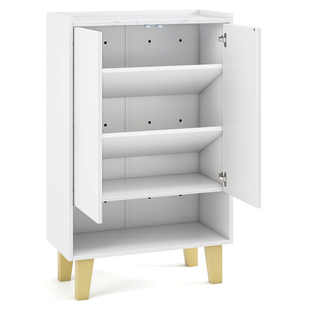 5-Tier Shoe Cabinet with Faux Marble Countertop and Flat Tilting Shelves-White