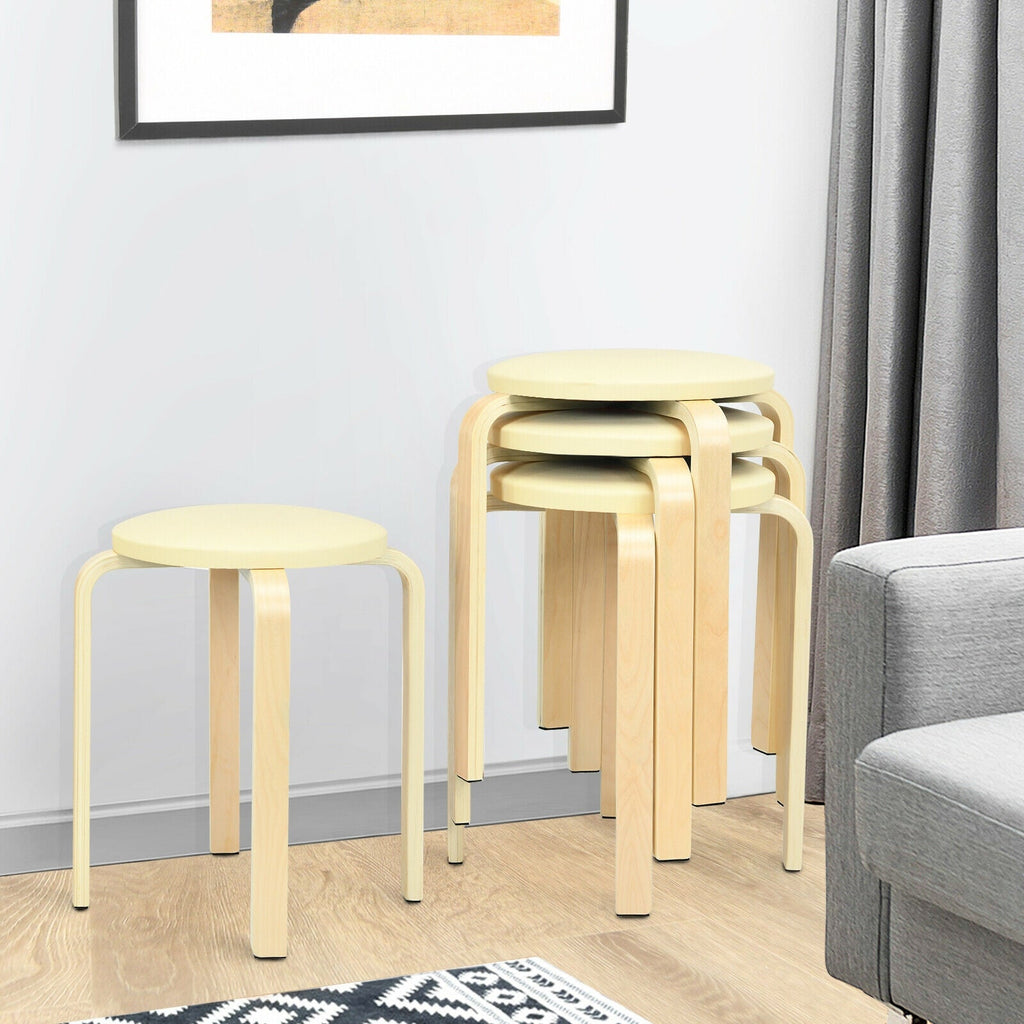 Set of 4 Bentwood Round Stool Stackable Dining Chairs with Padded Seat