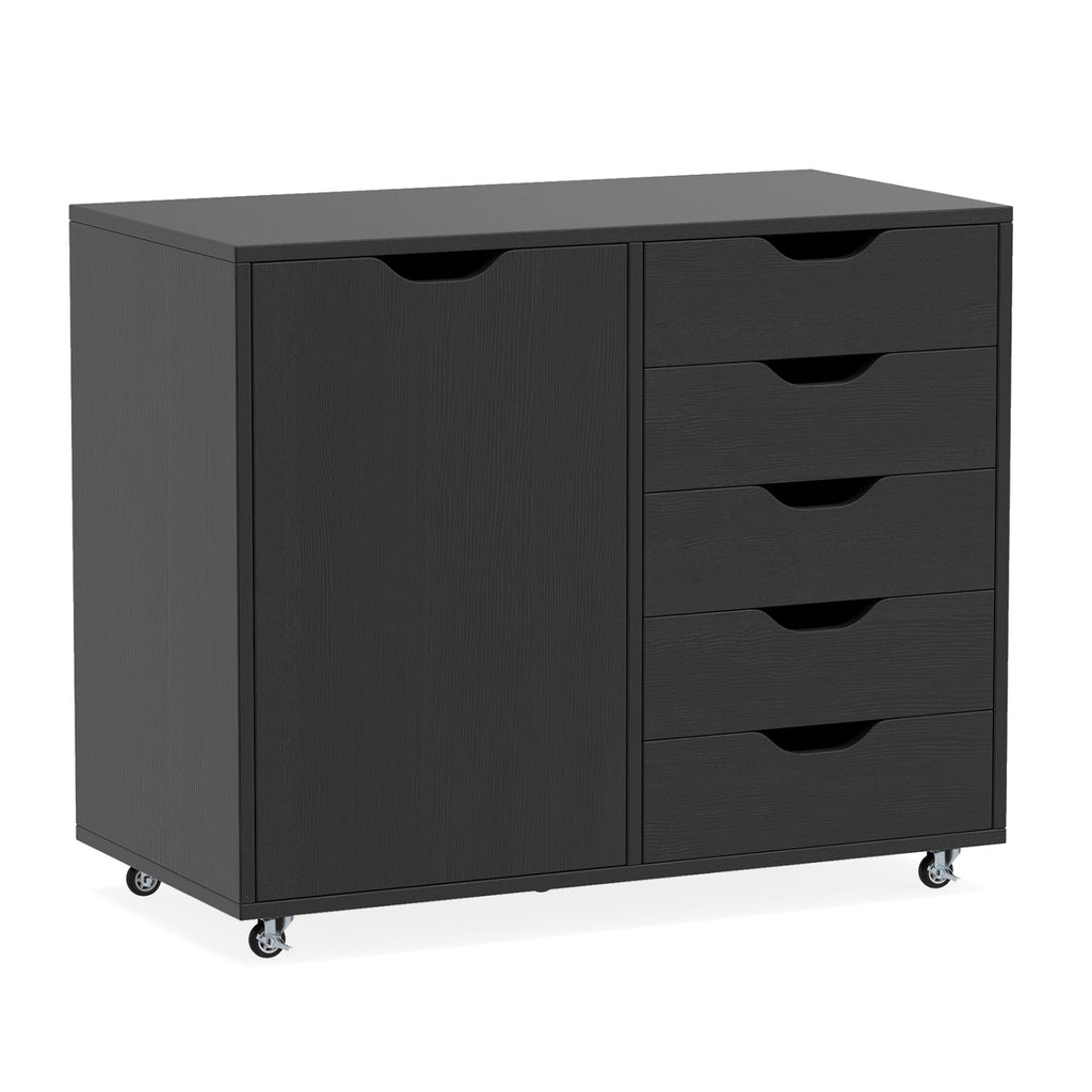 5-Drawer Dresser Chest Mobile Storage Cabinet with Door-White