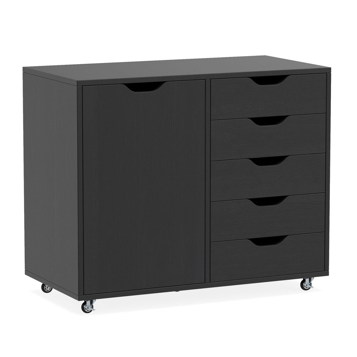 5-Drawer Dresser Chest Mobile Storage Cabinet with Door-White