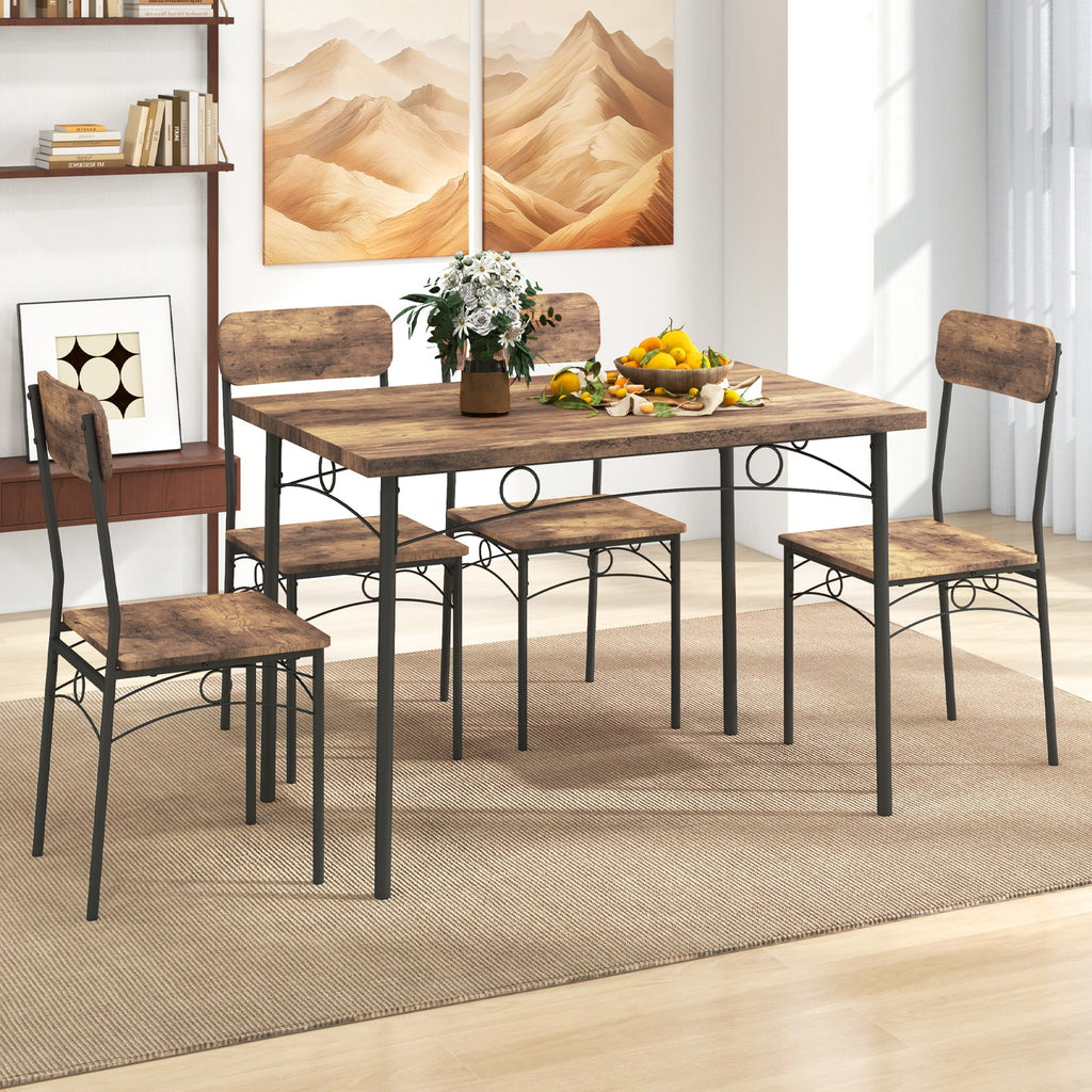 5-Piece Industrial Dining Table Set for 4 for Small Place Apartment-Brown