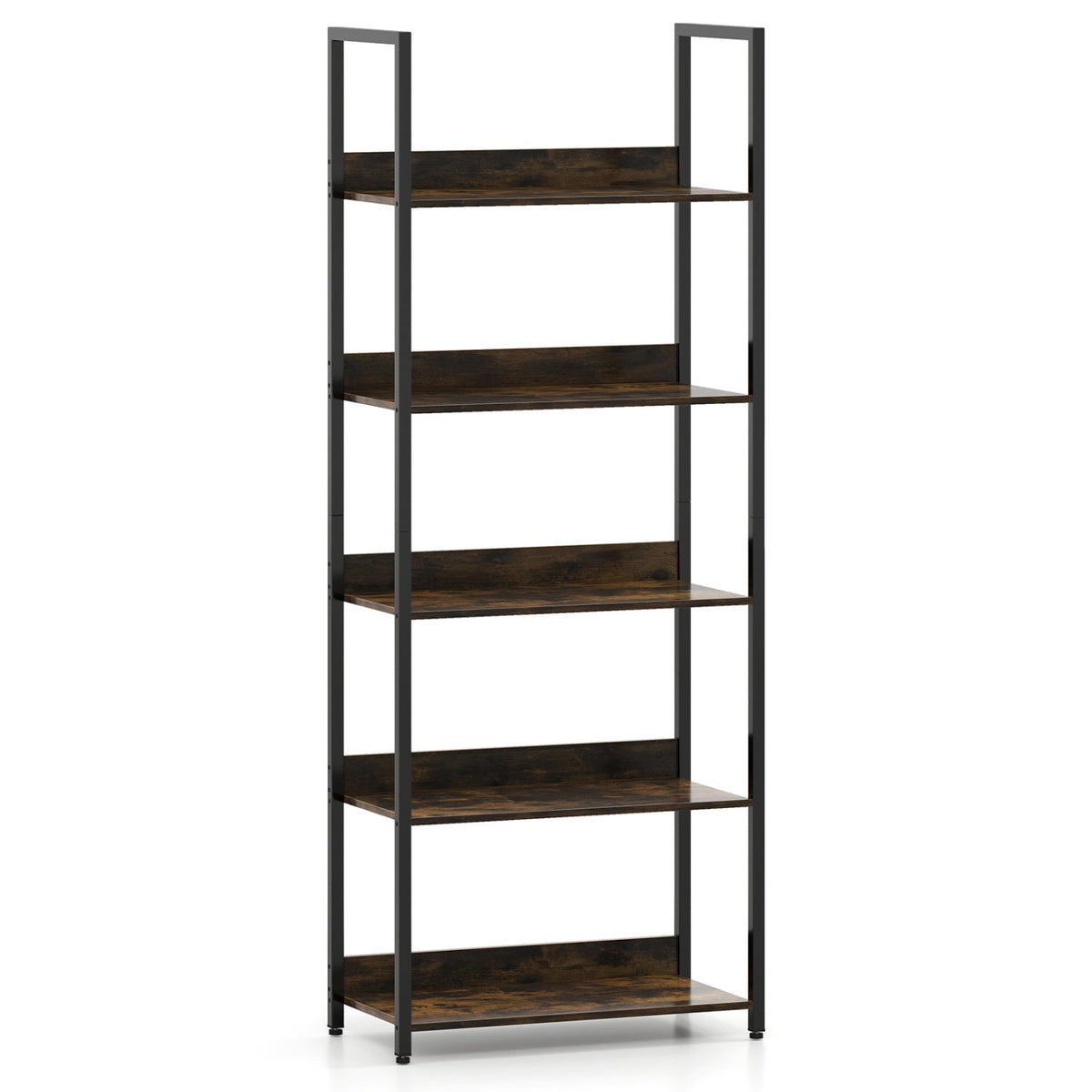 5-Tier Bookshelf Tall Wooden Open Bookcase with Back Panels