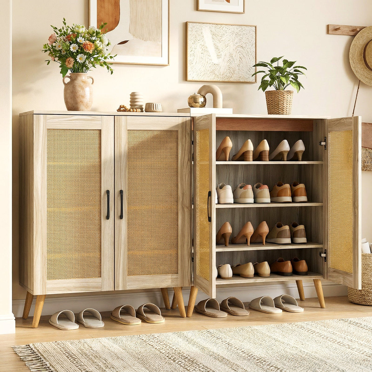 5-Tier Rattan Shoe Cabinewith 3 Removable Shelves