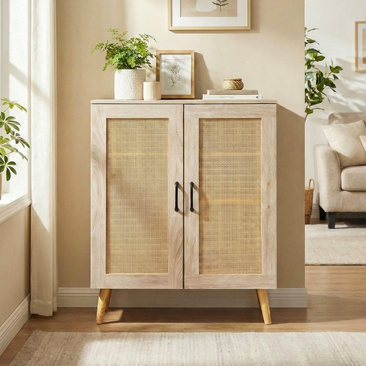 5-Tier Rattan Shoe Cabinewith 3 Removable Shelves