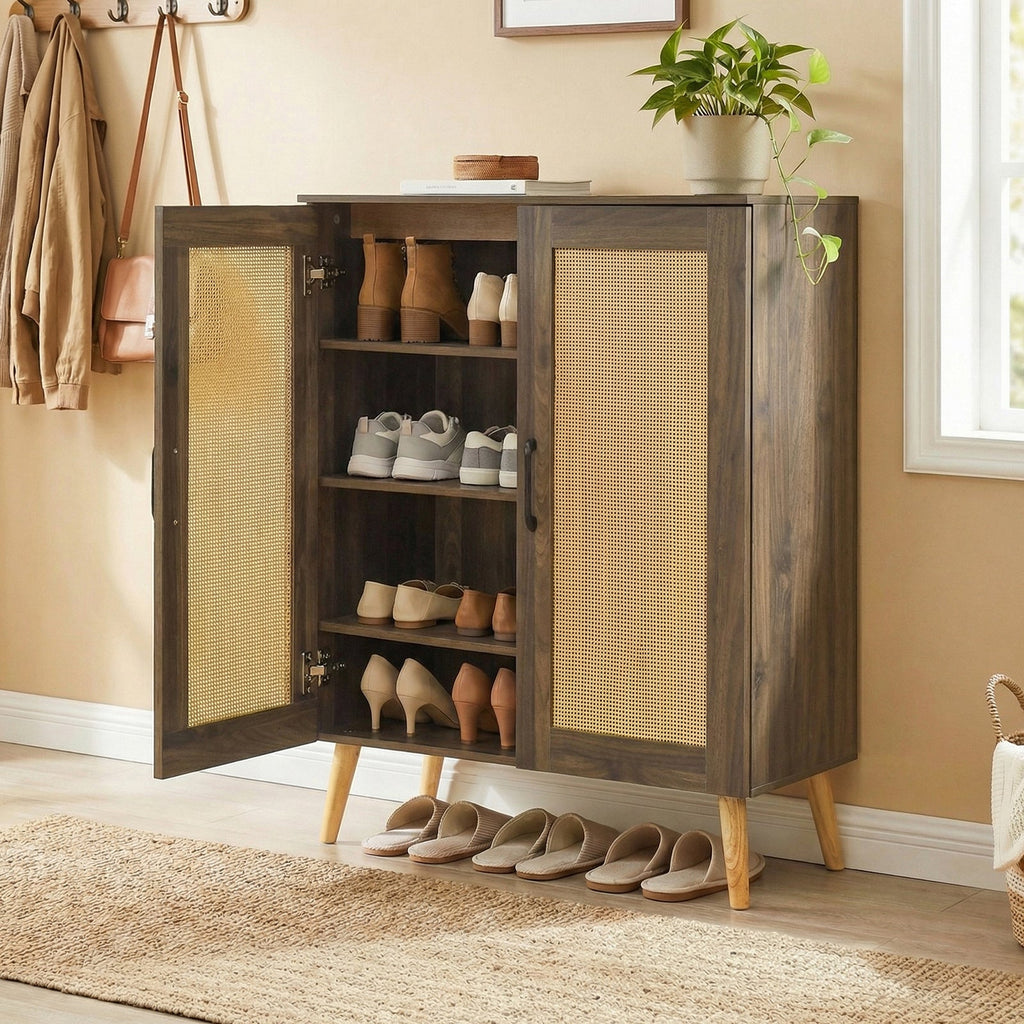 5-Tier Rattan Shoe Cabinewith 3 Removable Shelves