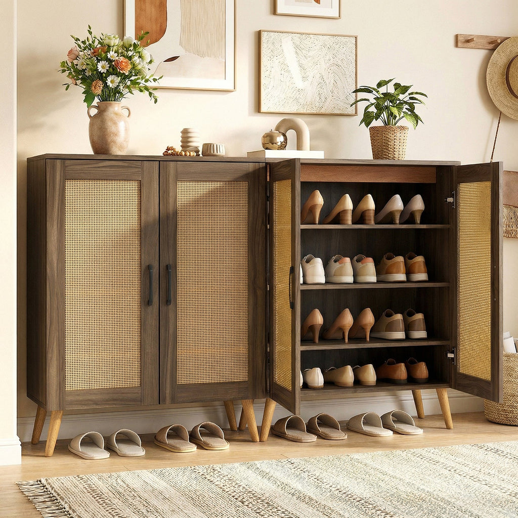 5-Tier Rattan Shoe Cabinewith 3 Removable Shelves