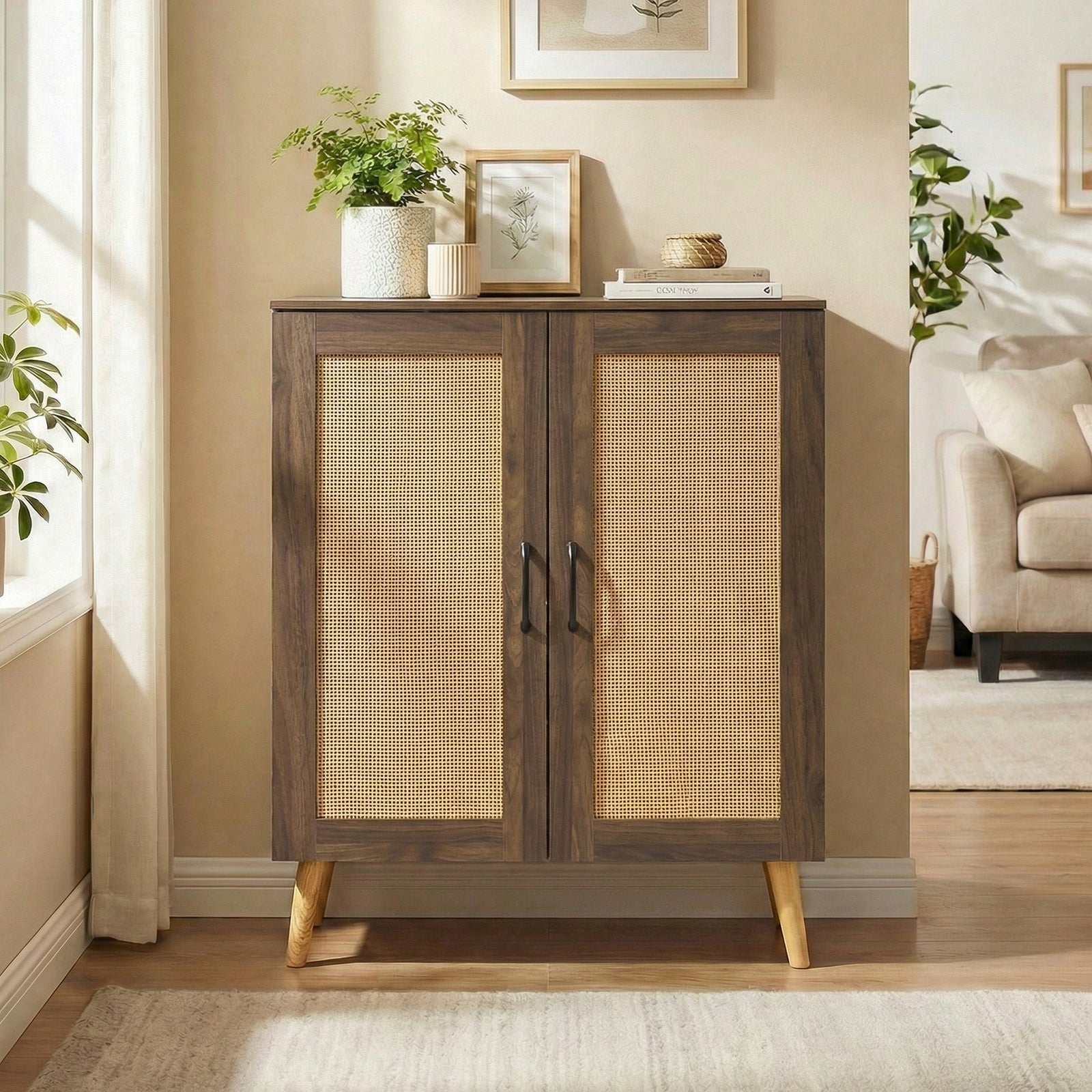 5-Tier Rattan Shoe Cabinewith 3 Removable Shelves