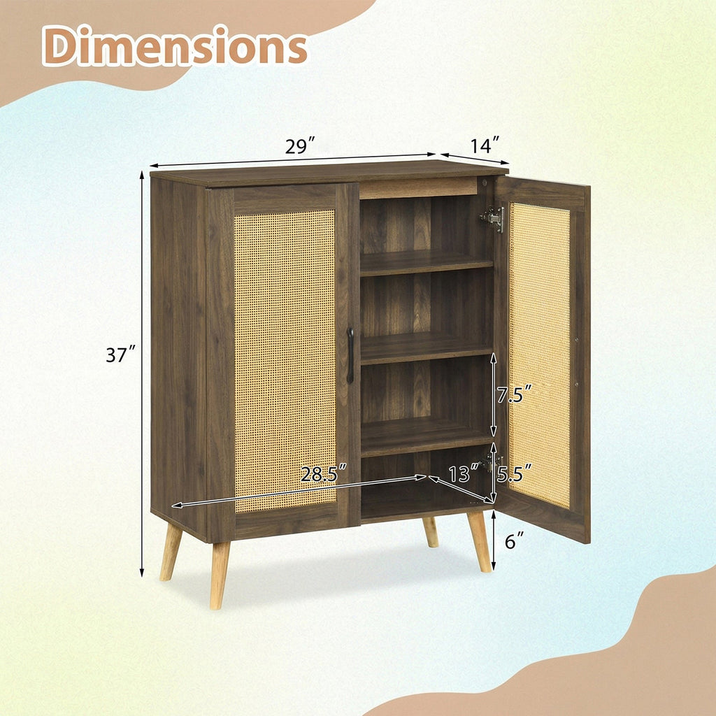 5-Tier Rattan Shoe Cabinewith 3 Removable Shelves