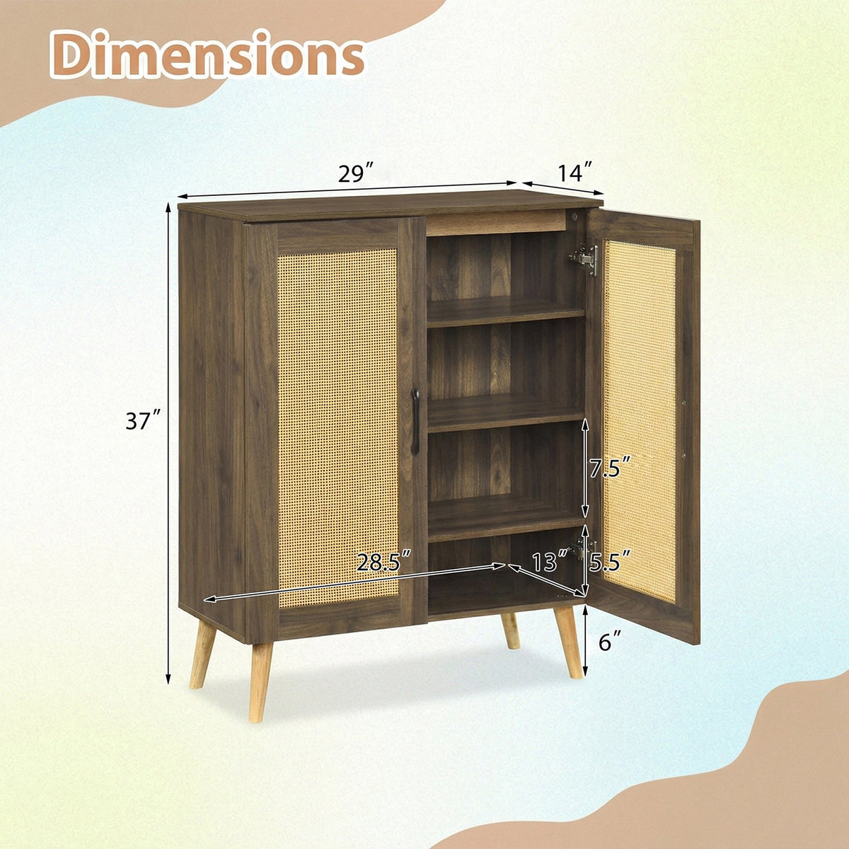 5-Tier Rattan Shoe Cabinewith 3 Removable Shelves