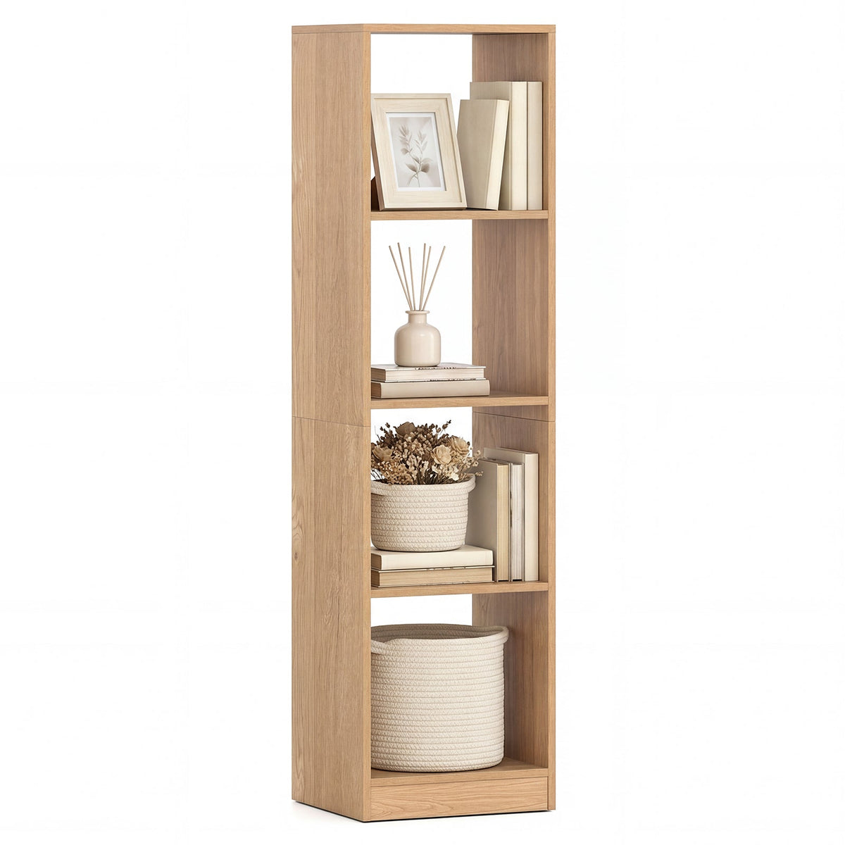 5 Tiers 4-Cube Narrow Bookshelf with 4 Anti-Tipping Kits