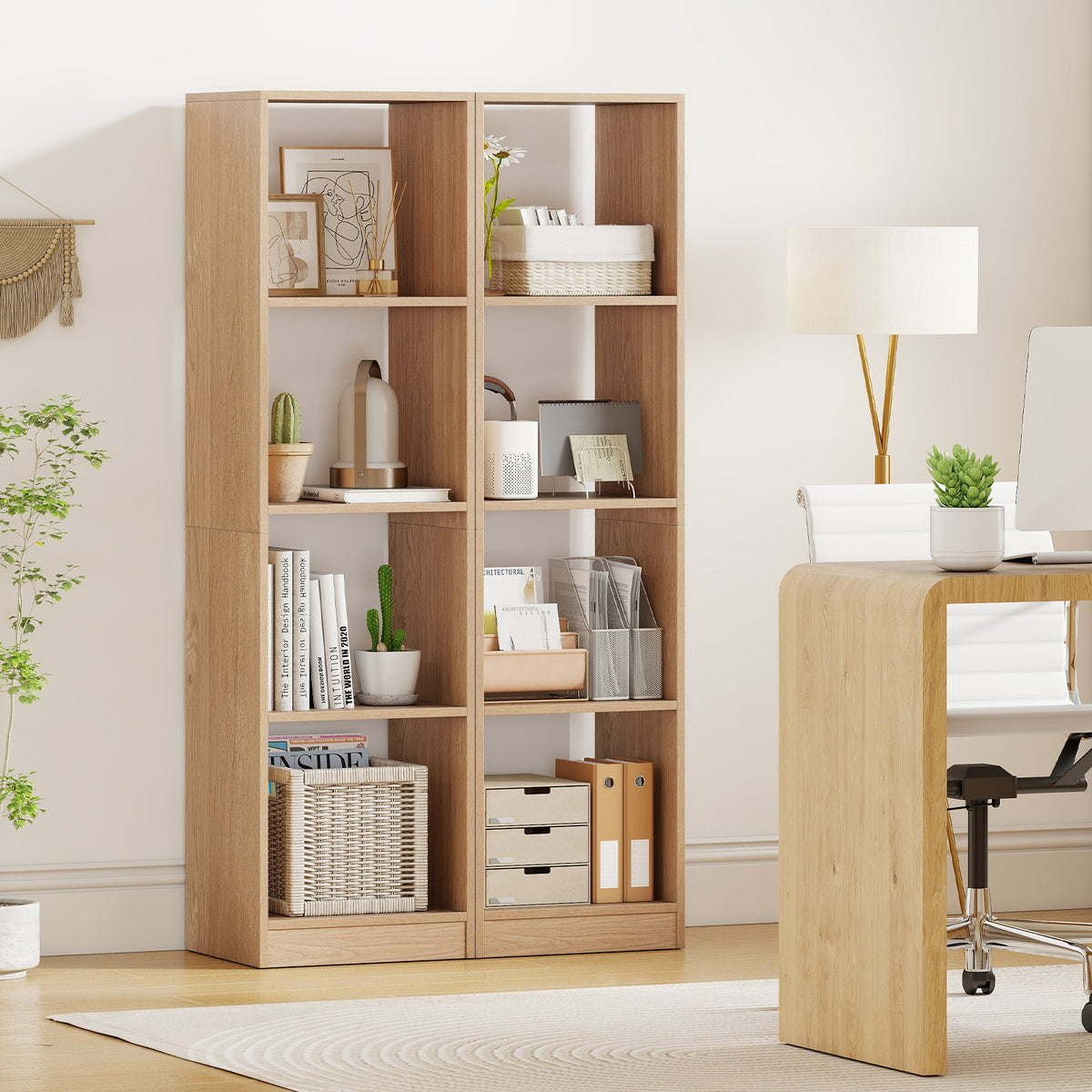 5 Tiers 4-Cube Narrow Bookshelf with 4 Anti-Tipping Kits