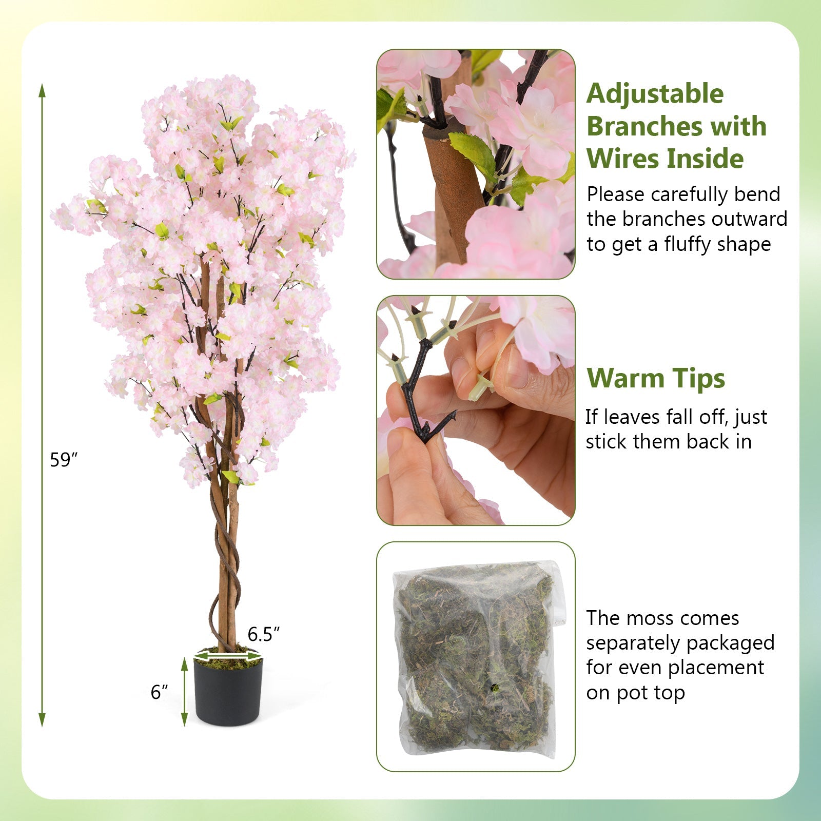 5 FT Tall Artificial Cherry Blossom Tree with Pink Flowers