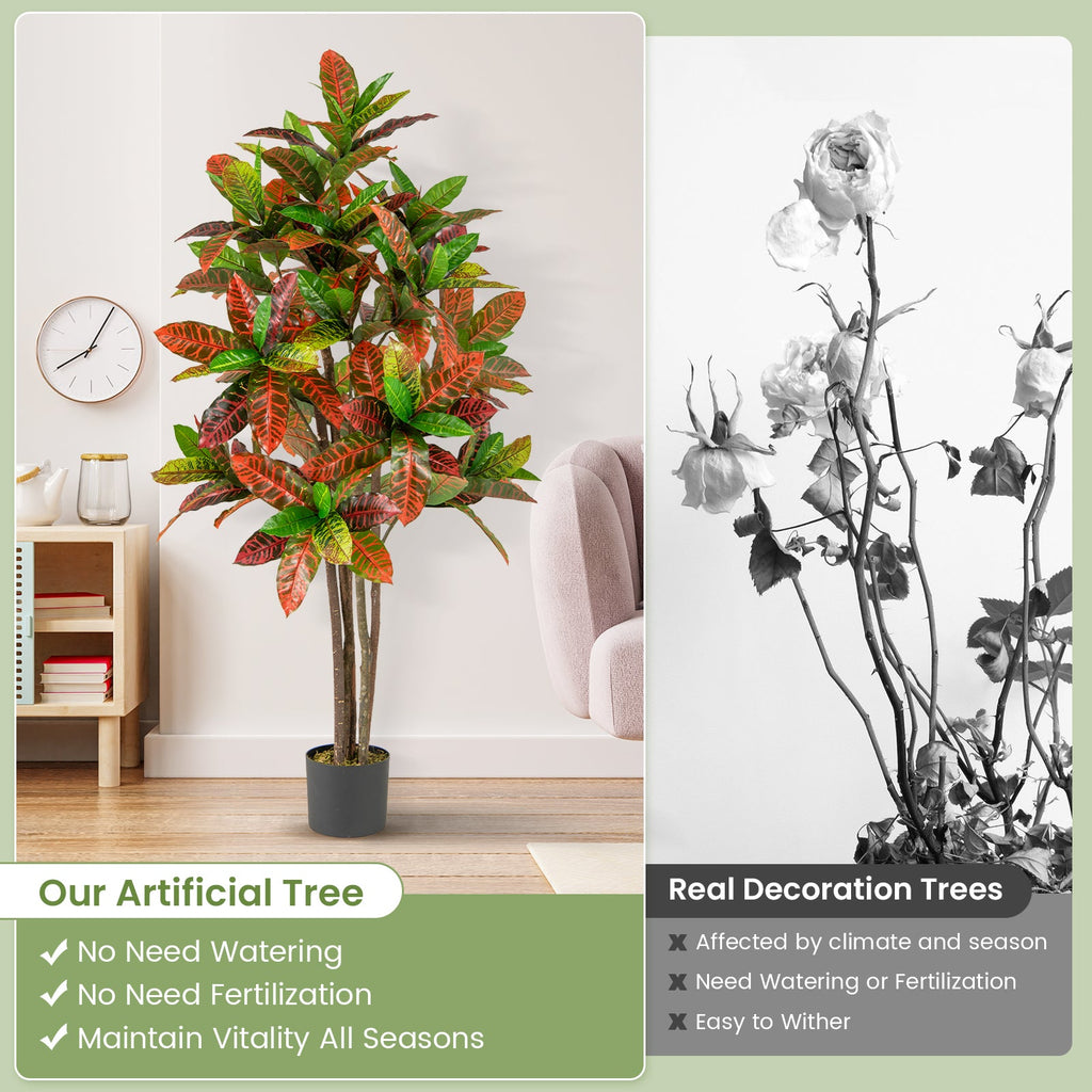 5 FT Tall Artificial Croton Plant with Gradient Leaves and Nursery Pot