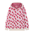 Women Casual Drop Shoulder Hooded Knit Top Pink Leopard Pattern Wool Blend Sweater