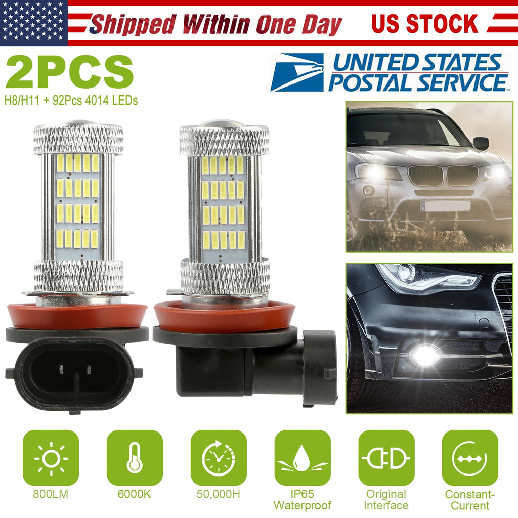 2PCS 800lm H8/H9/ H11 LED Fog DRL Light Bulb IP65 Water-Resistant 360¡ Beam Angle 6000K White