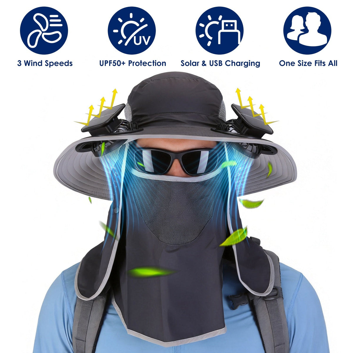 Solar Fan Hat with UPF50+ Sun Protection & Neck Flap