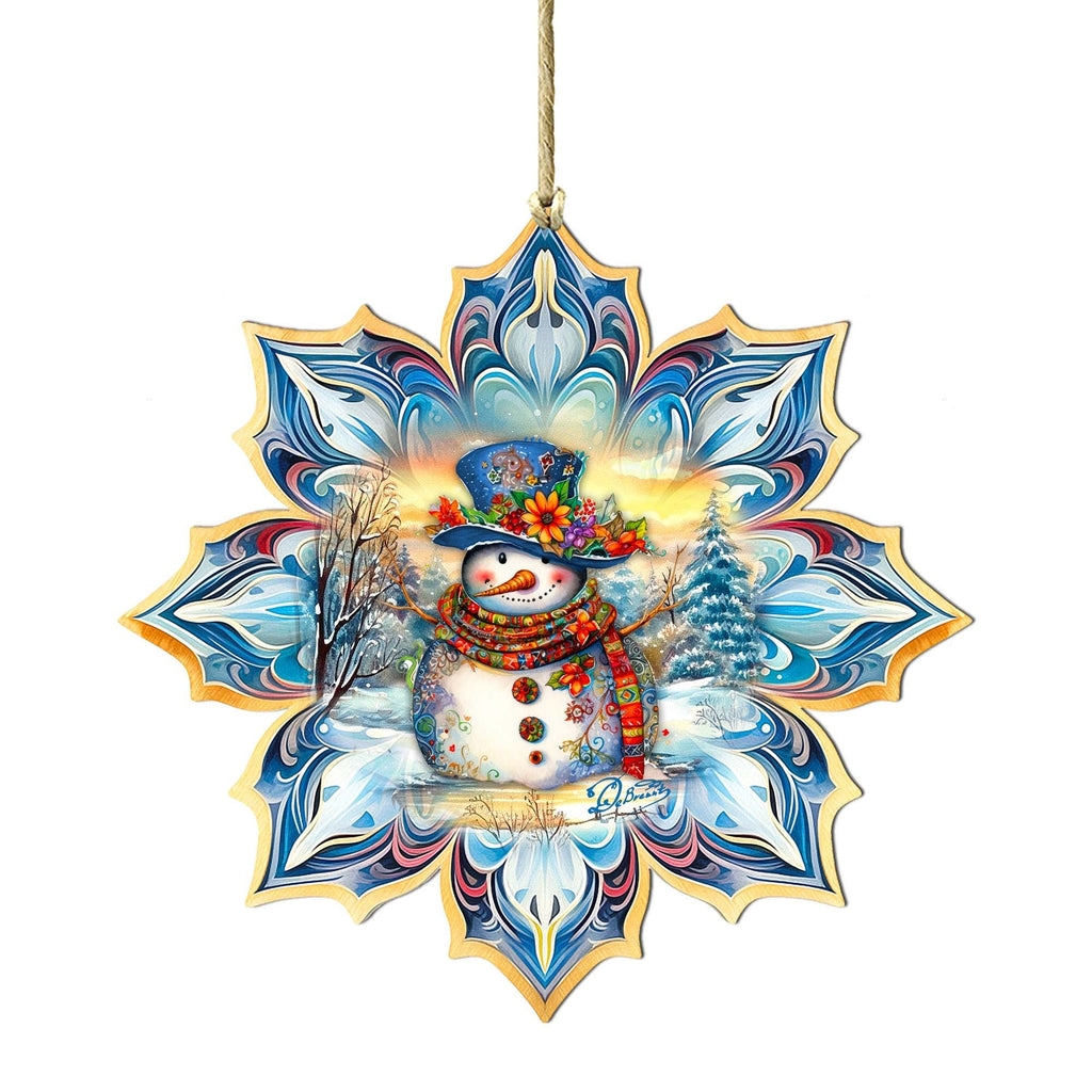 Snowman Blue Snowflake Large Wooden Ornament by G. Debrekht - Christmas Santa Snowman Decor - 8688427M