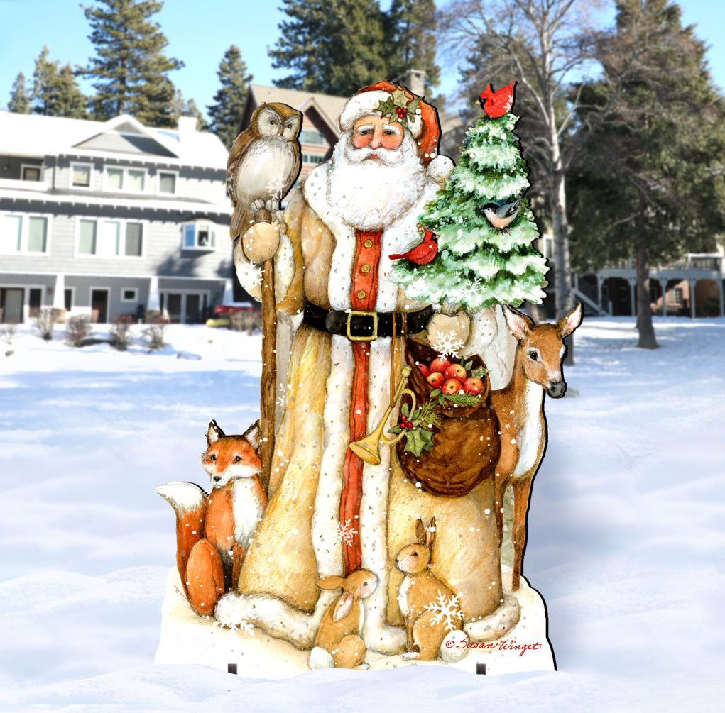 Grizzly Bear Santa Holiday Outdoor Scene by G. DeBrekht - Christmas Decor - 8151128F