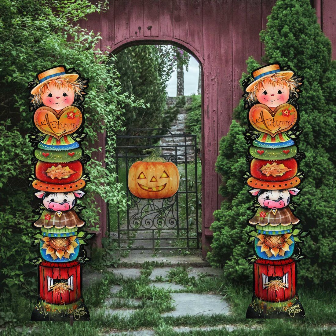For the Love of Autumn Set of 2 Walkway Greeters Outdoor Decor by Jamie Mills-Price - Halloween Thanksgiving  Decor - 8457804F-S2