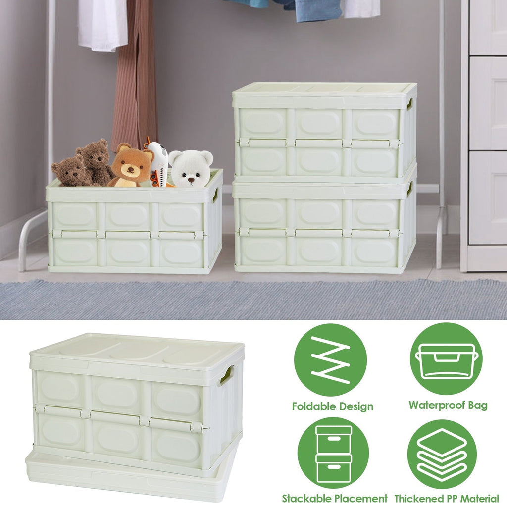 2Pcs 56L Collapsible Storage Bins With Dustproof Lid Waterproof Interior Bag Handle Stackable Storage Box Container Utility Organizer Crate For Campin