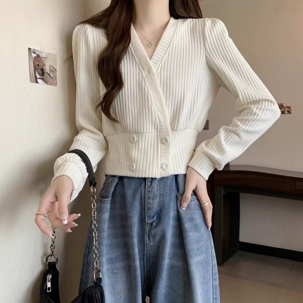 Dropped-shoulder Womens Sweater Fitted Base Layer Top