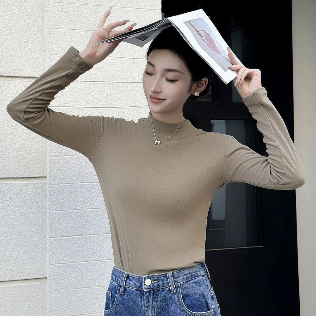 Versatile Double-Sided Brushed Knit Long-Sleeve Top