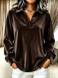 V-neck Long-sleeve Loose-fitting Womens Top