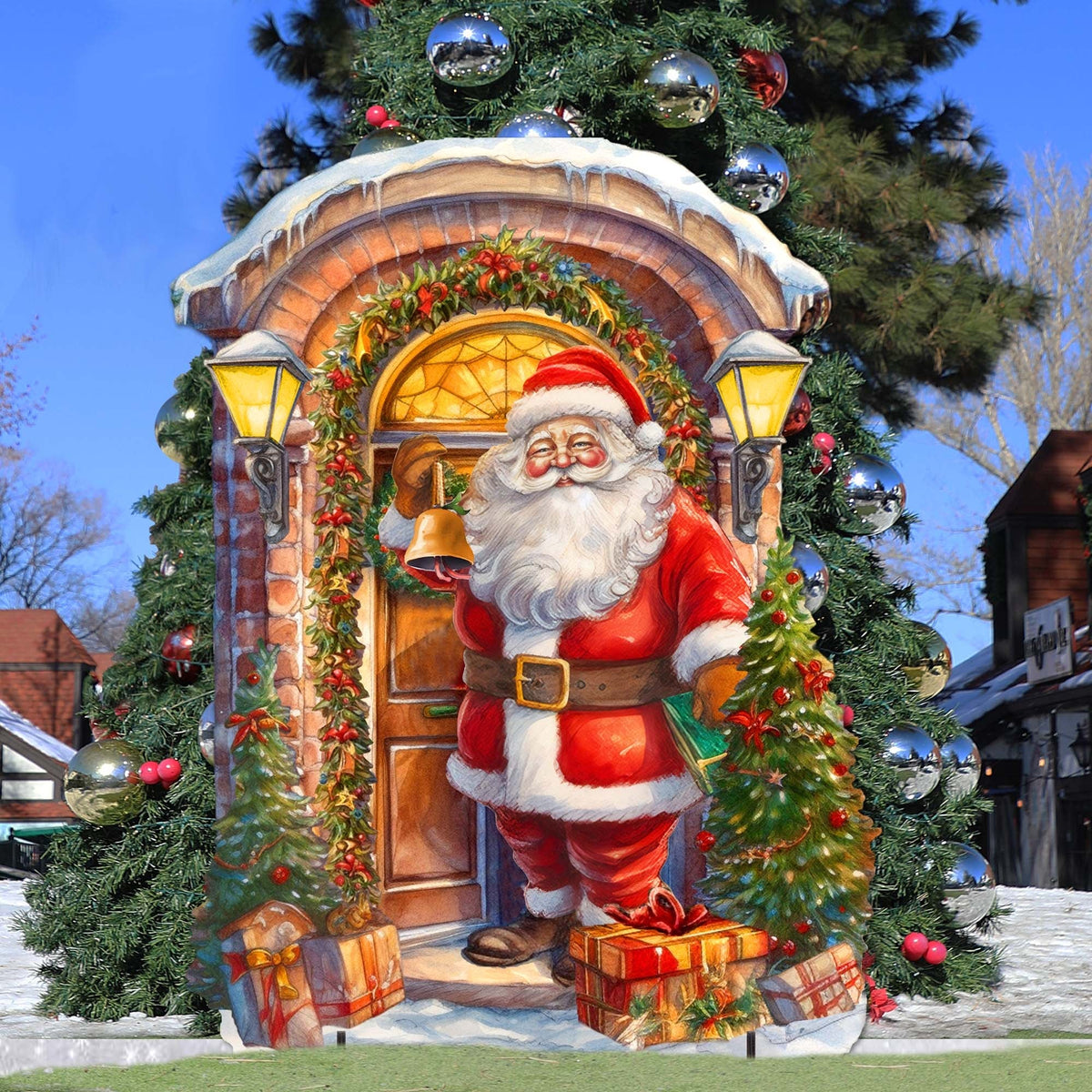 Knocking the Door Santa Outdoor Decor by G. Debrekht - Christmas Santa Snowman Decor - 8611044F