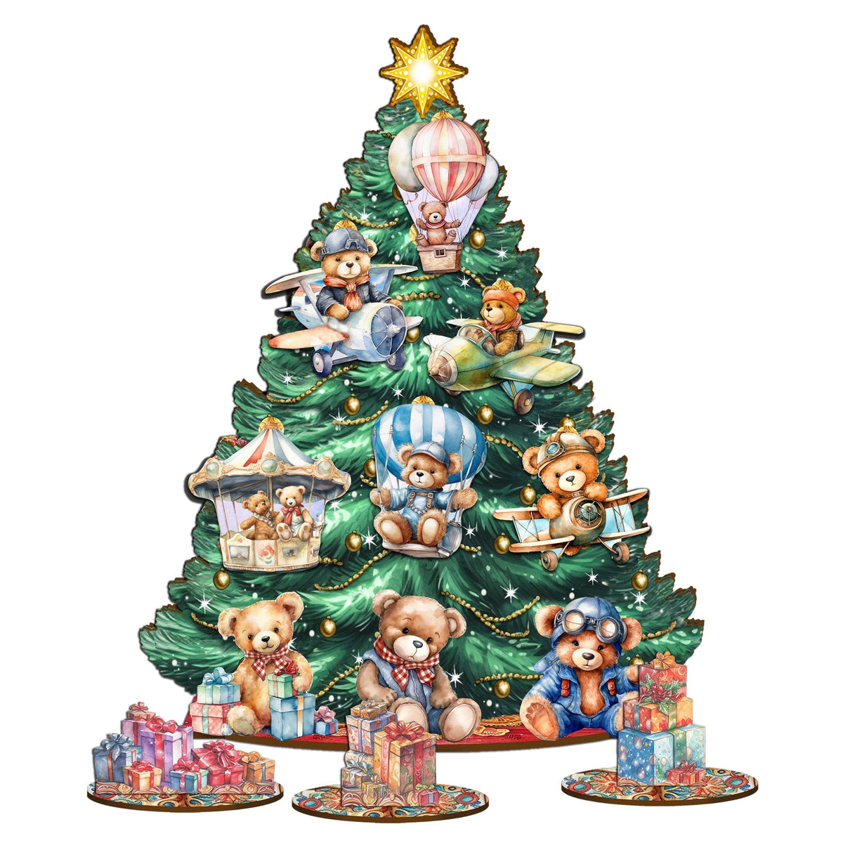 Teddy Bear Christmas Tree Eco Wood Set by G.DeBrekht Christmas Decor - 8091508