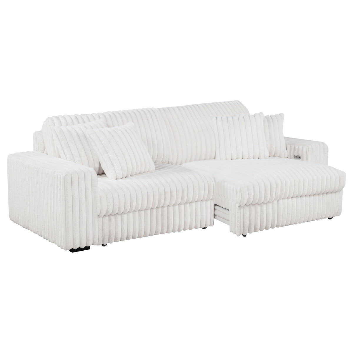 Jacana Corduroy Upholstered Dual Power Chaise Sofa Ivory